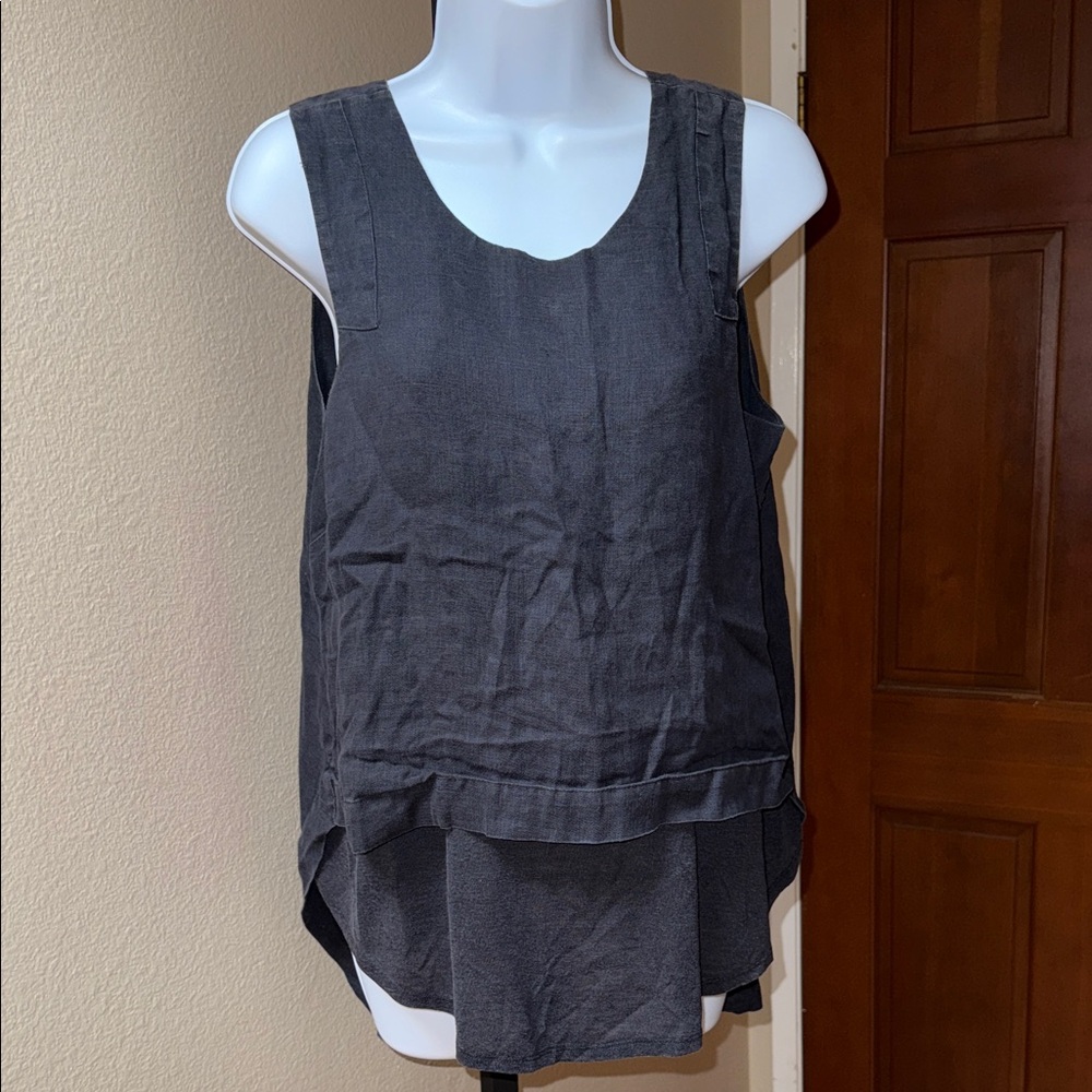 Stella Carakasi Keep It Real Gray Layered High Low Sleeveless Hemp Tank Top Sz S